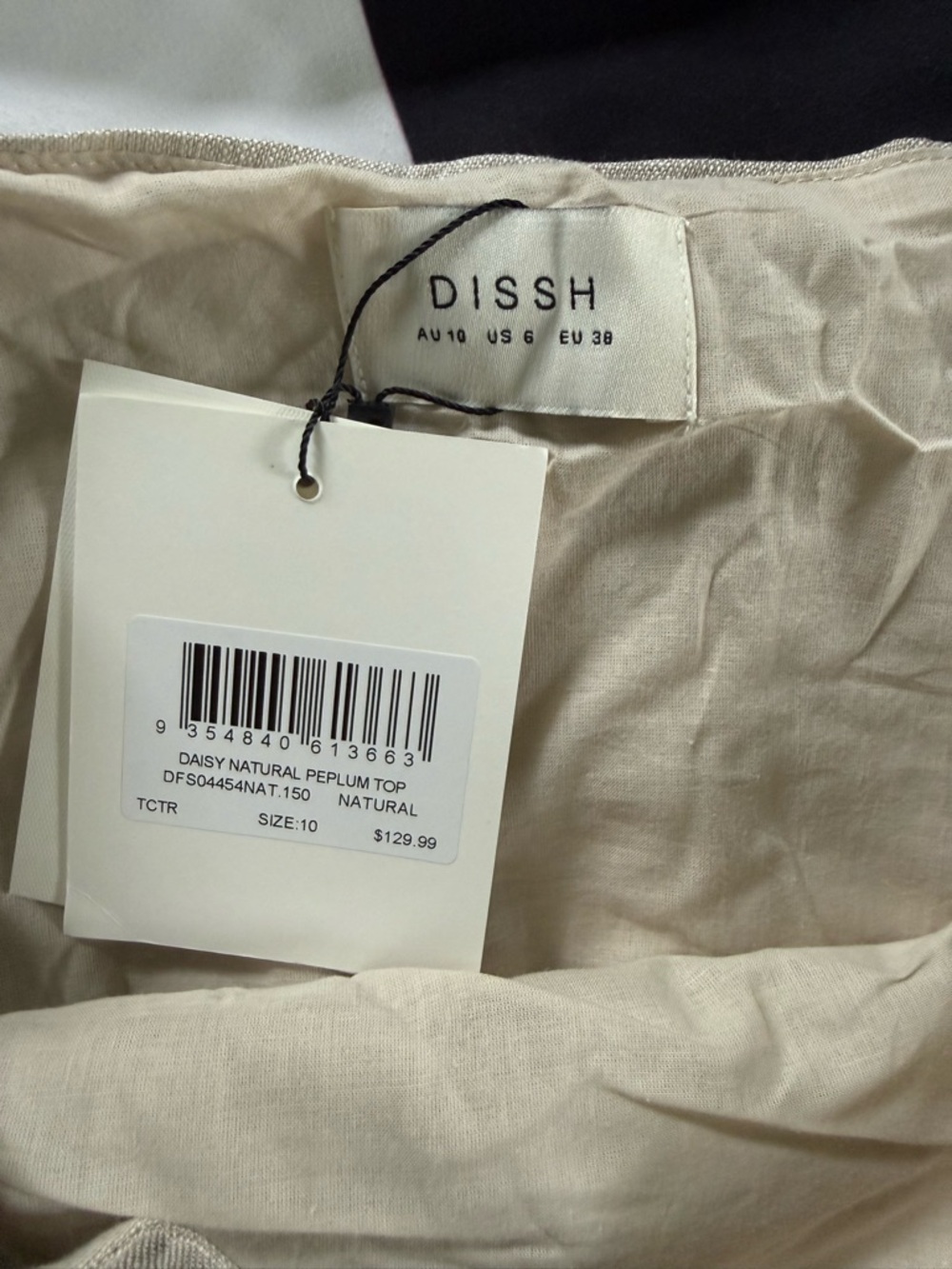 DISSH Natural Beige Daisy Peplum Linen Tank Top - size 6/8 NWT - Picture 2 of 5